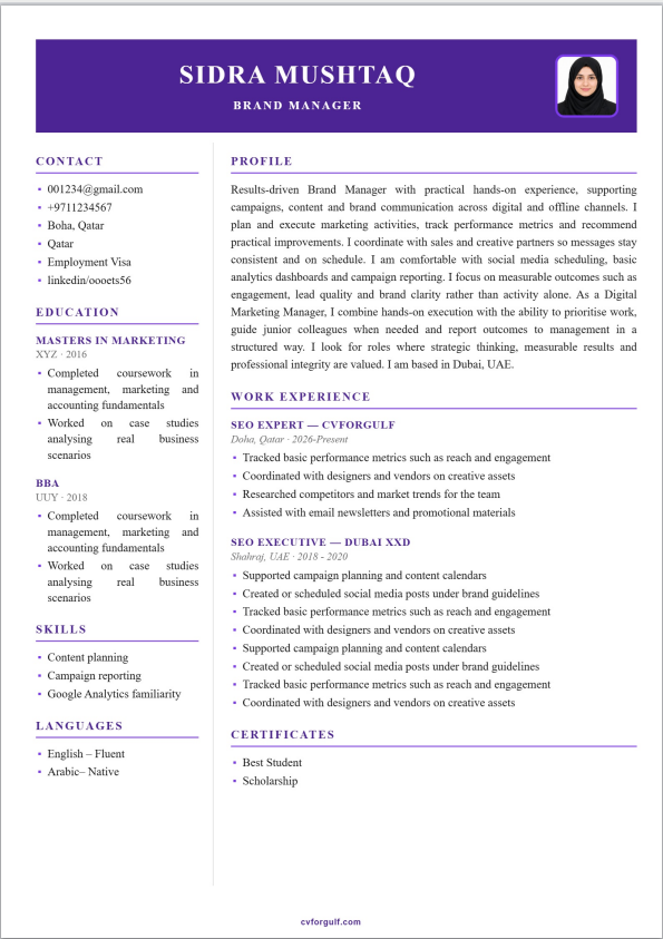 Executive Header Gulf CV CV template preview